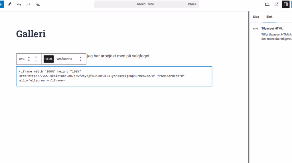 Sådan ser indlejringskoden ud