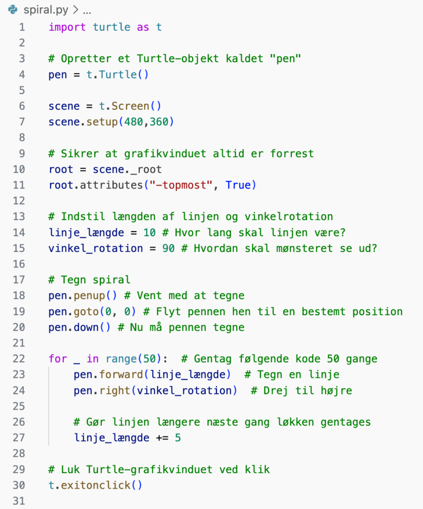 Eksempel på spiral i Python