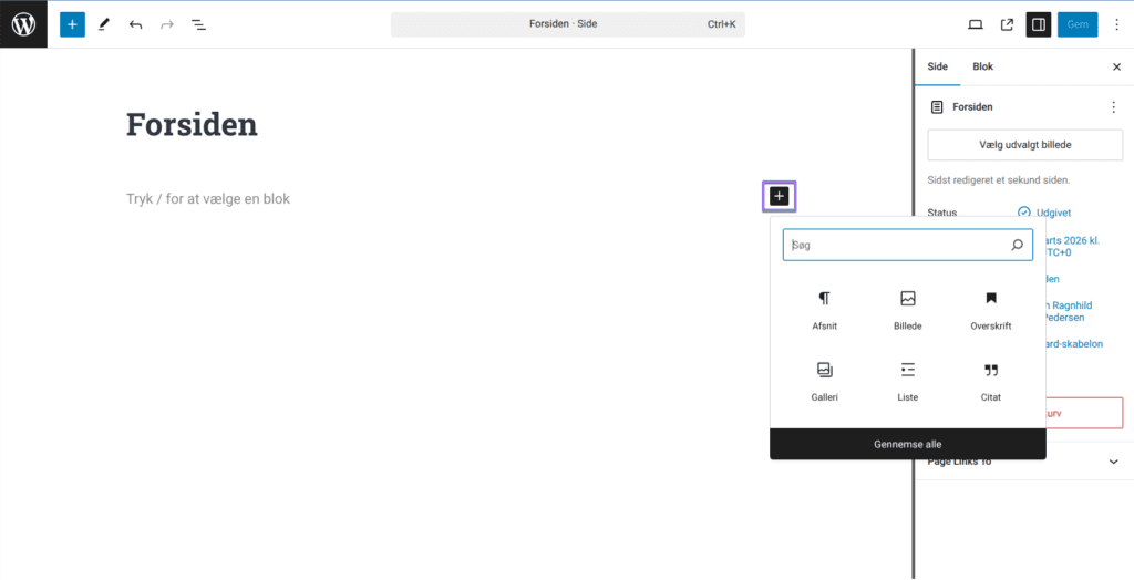 Indsæt indhold på siden