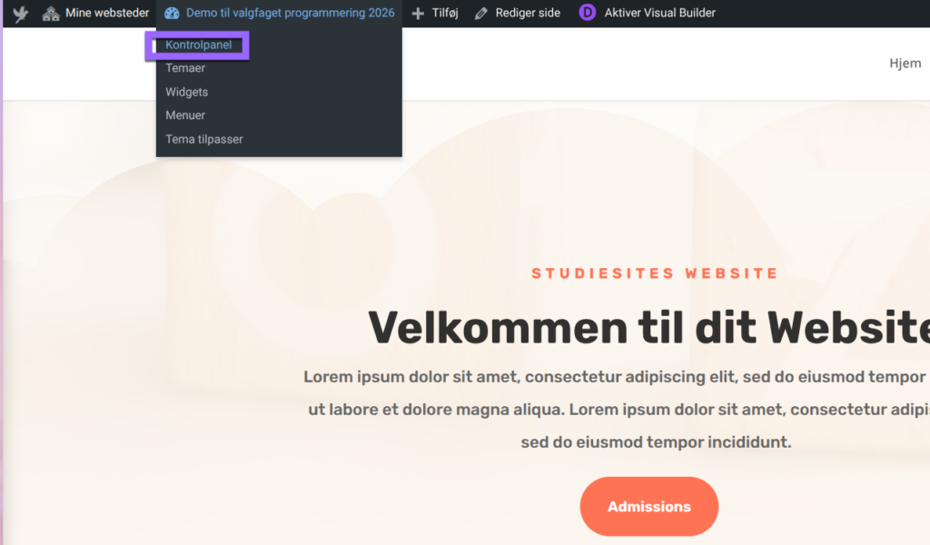 Her finder du kontrolpanelet