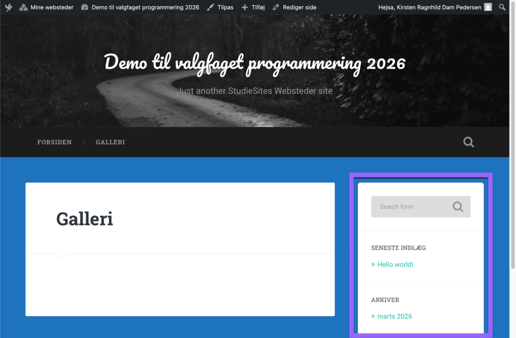 Eksempel på side med sidebar