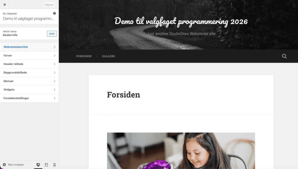 Eksempel på tilpas tema